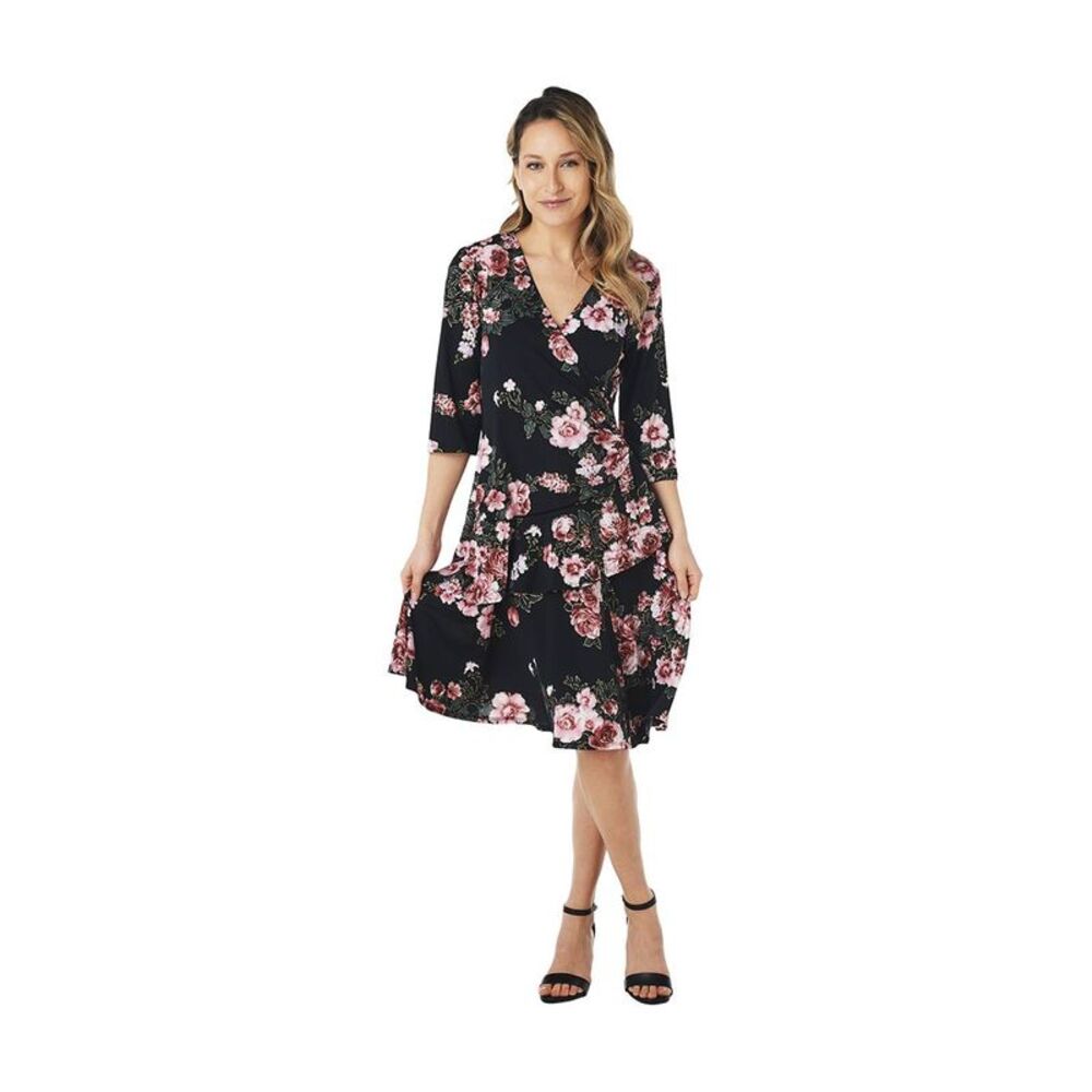 Signature by Robbie Bee Womens Gold Accent Floral Ruffled Dress, Multicoloure...